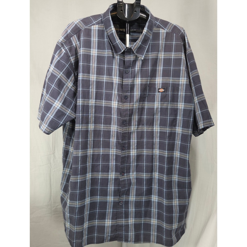 Dickies Mens 4XL Plaid Short Sleeve Button Down Shirt Blue Grey Utility Gorpcore